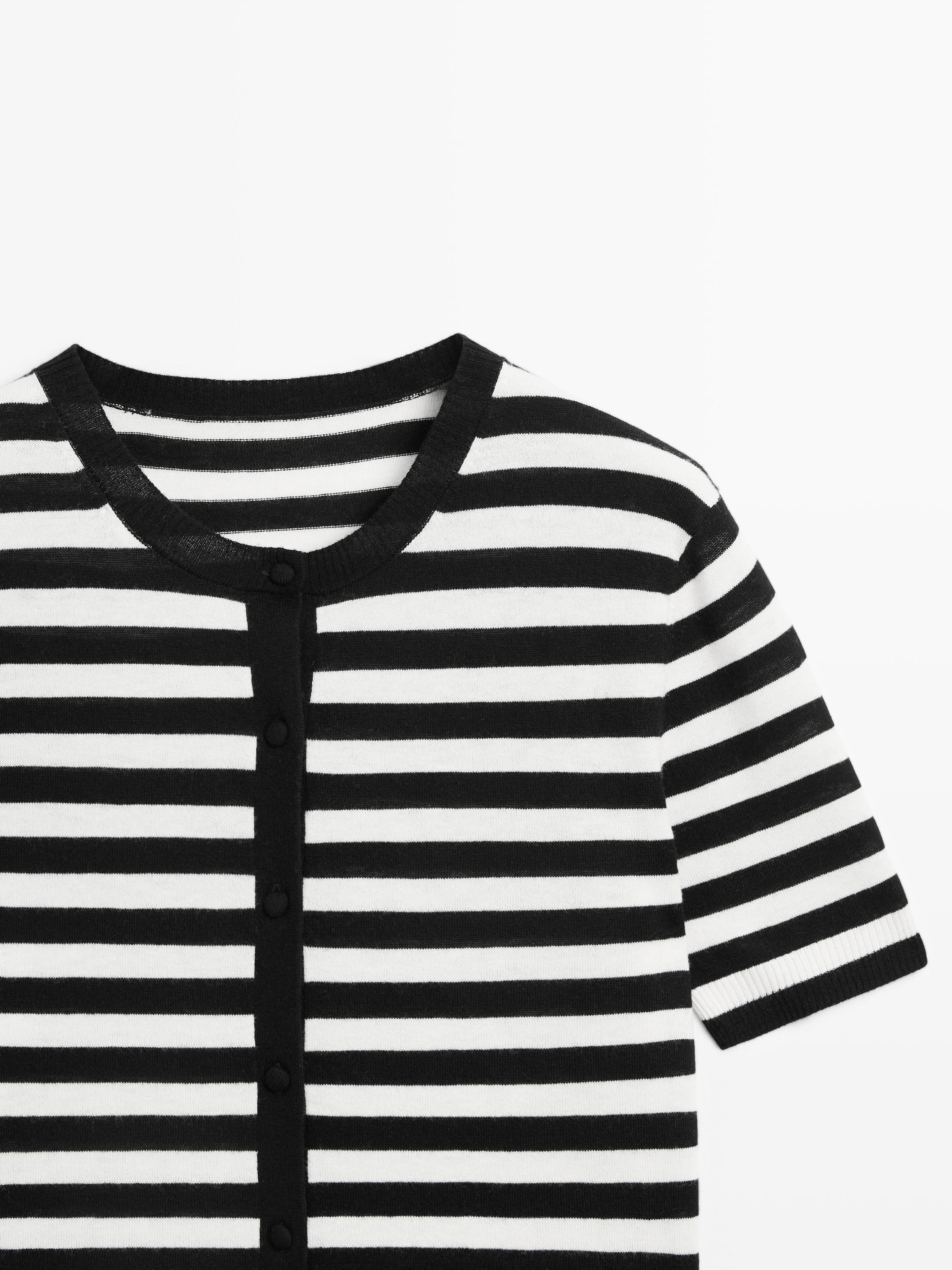 Striped short sleeve knit cardigan